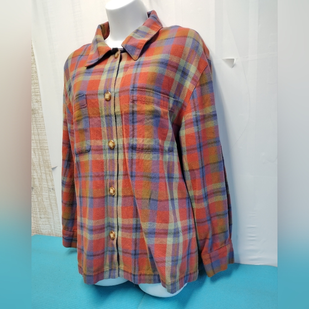 David Brooks Women's Flannel Plaid Shirt Button Up Long Sleeve Size M